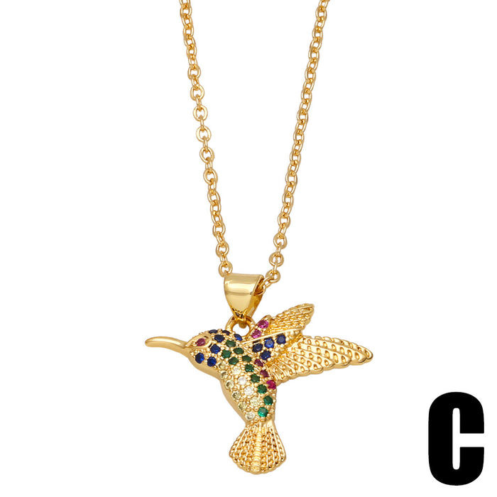 Wholesale Micro Inlay Plated Colored Zircon Animal Necklace Gold Bird Pendant JDC-NE-AS580