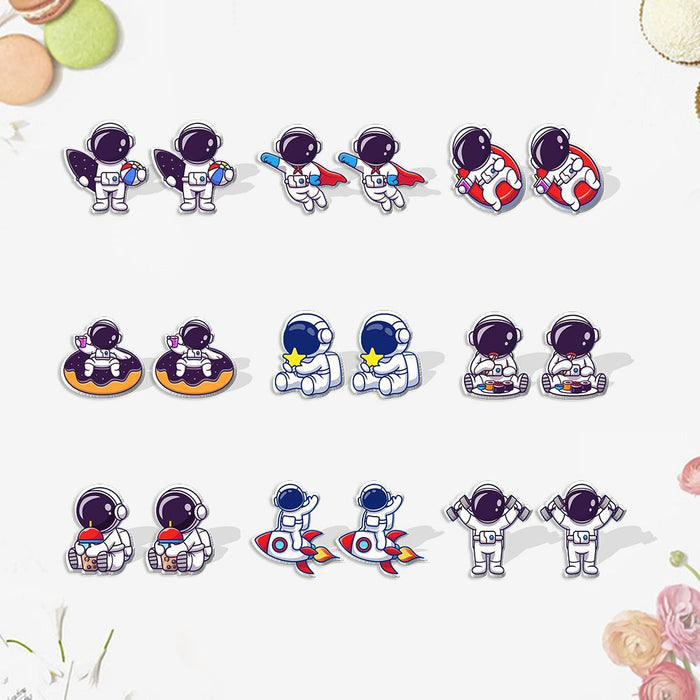 Wholesale Earrings Resin Cartoon Astronaut Planet Studs MOQ≥2 JDC-ES-XiangL030