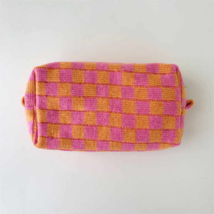 Wholesale Cosmetic bag Knitted Fabric Checkerboard Large Capacity MOQ≥3 JDC-CB-JiJ001