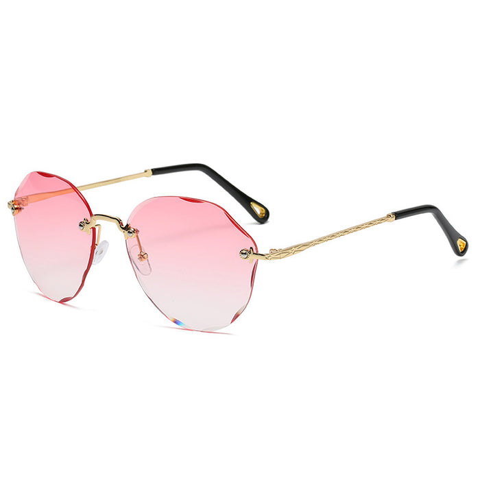 Wholesale polygonal sunglasses women's big face slim frameless trim JDC-SG-RSM002