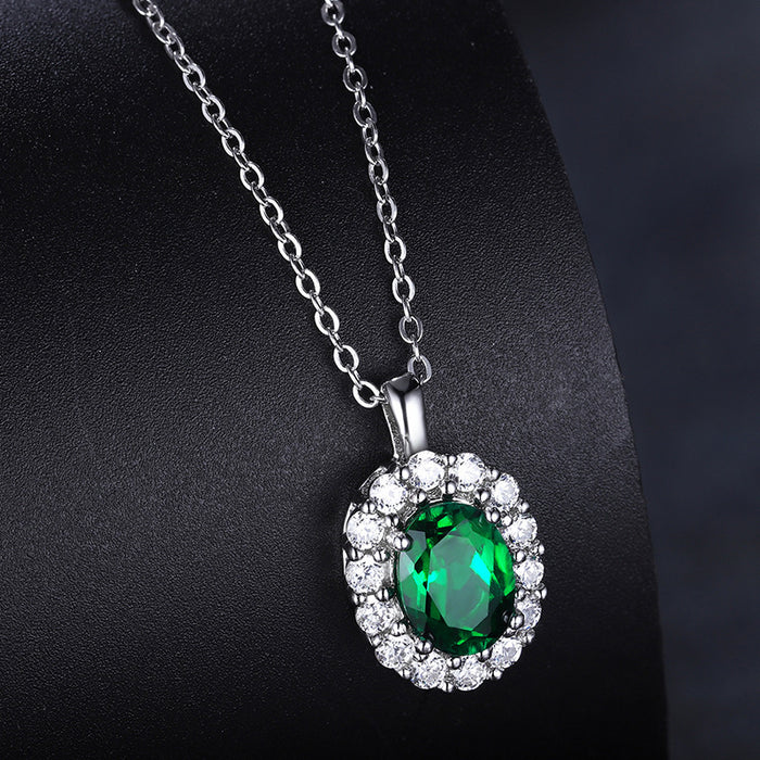 Wholesale Rhinestone Emerald Gemstone Pendant Necklace Earring Set JDC-ES-JYS010