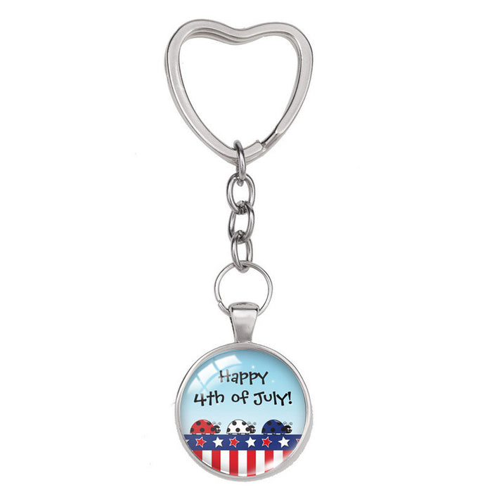 Jewelry WholesaleWholesale Independence Day Heart Shaped Alloy Glass Keychain MOQ≥2 JDC-KC-XiangL004 Keychains 翔联 %variant_option1% %variant_option2% %variant_option3%  Factory Price JoyasDeChina Joyas De China