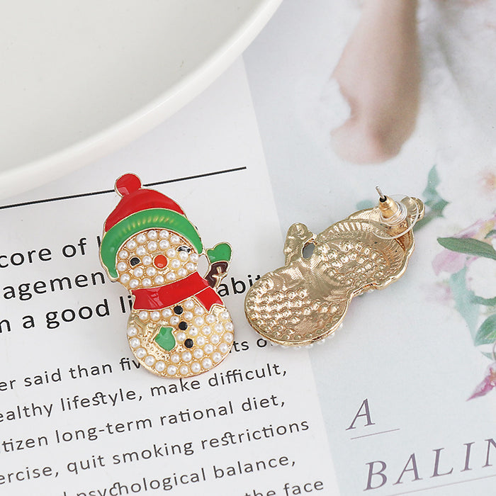 Wholesale Earrings Alloy Enamel Pearl Christmas Snowman JDC-ES-JJ333