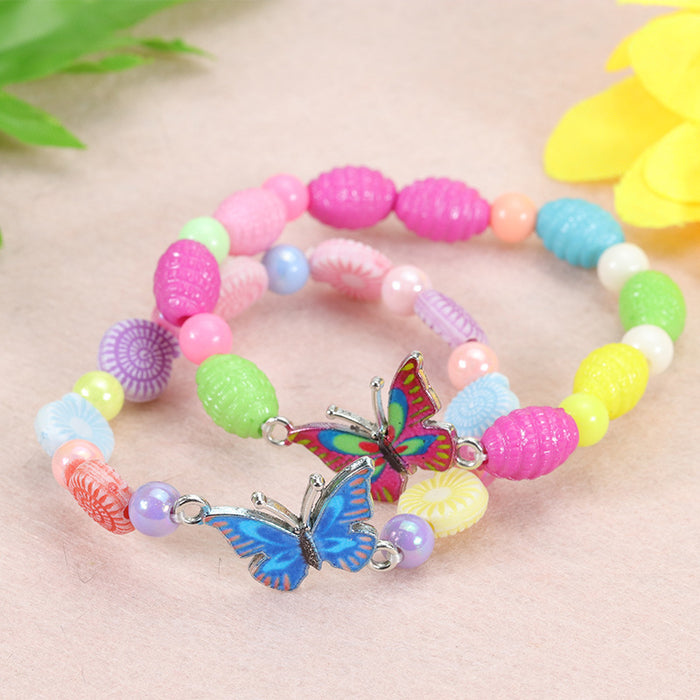 Wholesale Bracelet Acrylic Colorful Beaded Butterfly Kids Bracelet MOQ≥2 JDC-BT-YIYe036