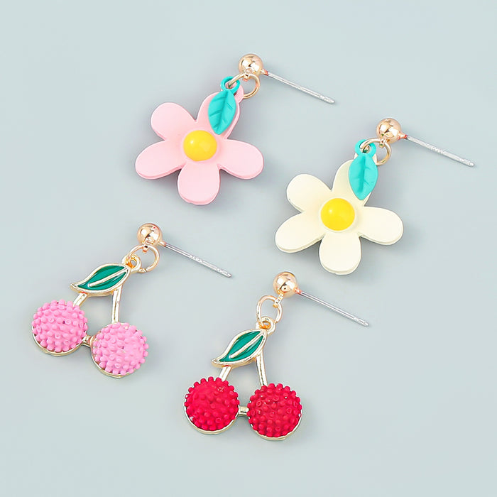 Wholesale alloy fruit wind spray paint flower bayberry cherry earrings MOQ≥2 JDC-ES-jiul006