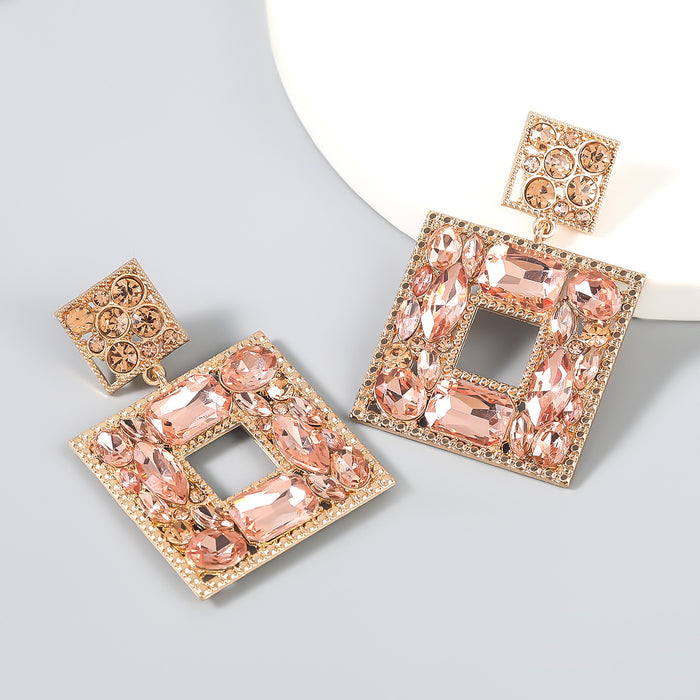 Wholesale Colored Diamond Series Multilayer Square Earrings Alloy and Glass Drills JDC-ES-JL1071