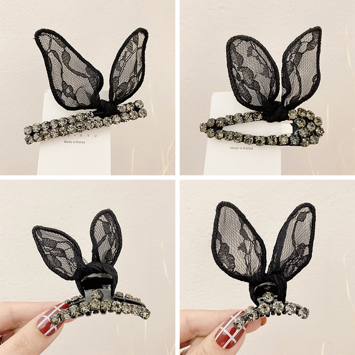 Jewelry WholesaleWholesale Lace Rabbit Ear Grab Clip Rhinestone Hair Clip JDC-HC-Donghui003 Hair Clips 东晖 %variant_option1% %variant_option2% %variant_option3%  Factory Price JoyasDeChina Joyas De China