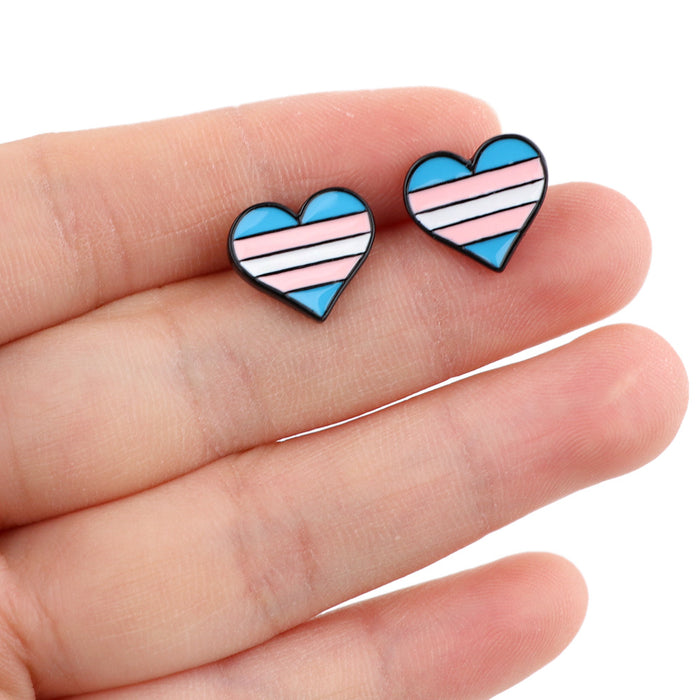 Wholesale Earrings Alloy Cartoon Green Leaf Rainbow Color Heart Stud Earrings JDC-ES-kubei008