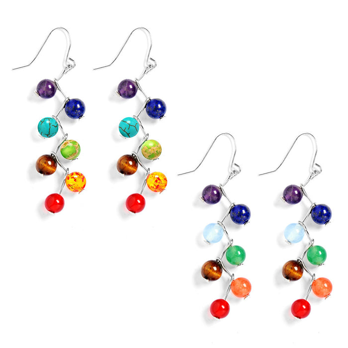 Wholesale Seven Color Rainbow Tiger Stone Alloy Earrings MOQ≥2 JDC-ES-XIUHAO001