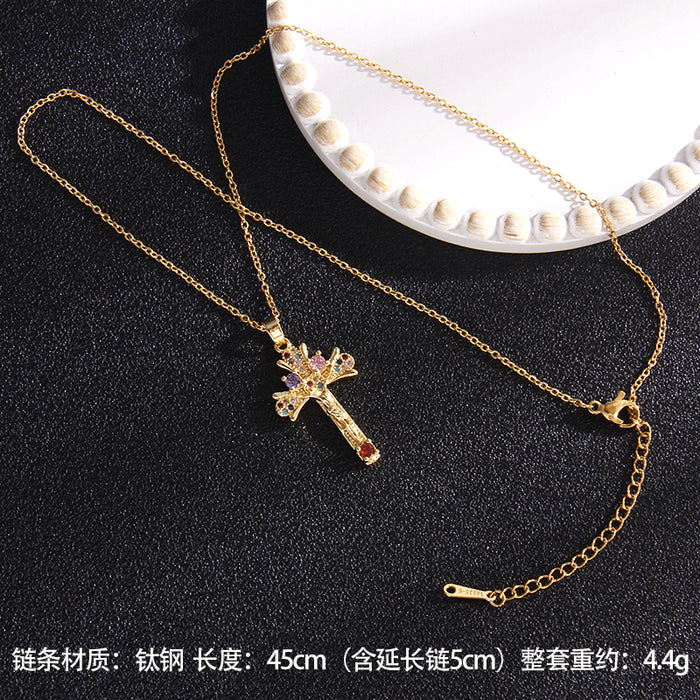 Jewelry WholesaleWholesale Zircon Copper Titanium Steel Sapphire Cross Necklace JDC-NE-RongS001 Necklaces 荣硕 %variant_option1% %variant_option2% %variant_option3%  Factory Price JoyasDeChina Joyas De China