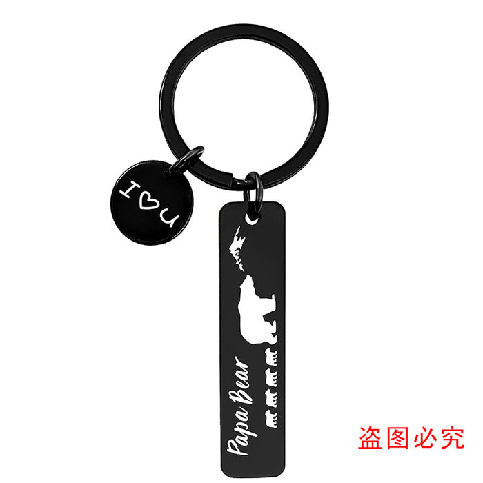 Wholesale metal keychain pendant bear father's day holiday gift metal keychain lettering MOQ≥2  JDC-KC-GangGu042