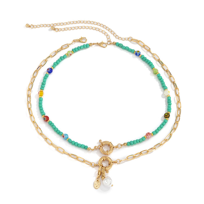 Wholesale Contrast Color  Beaded Necklace Simple Bohemian Style JDC-NE-GSXR062