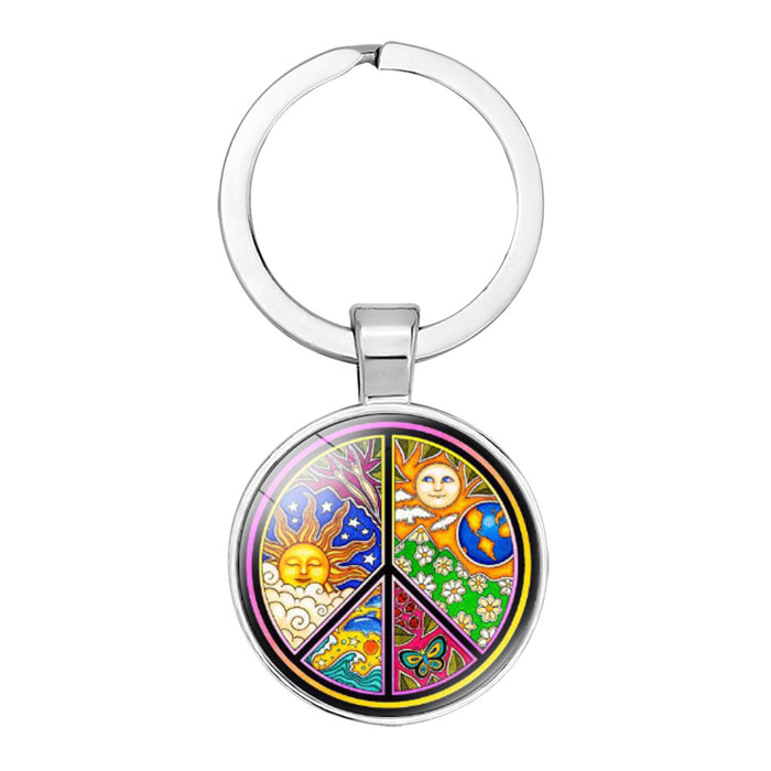 Wholesale Peace Sign Time Gemstone Alloy Glass Keychain JDC-KC-NingX012