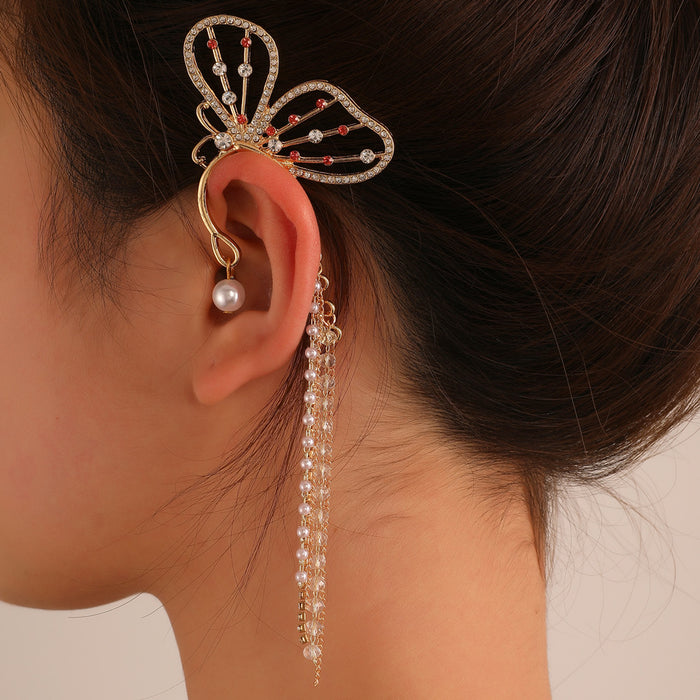 Jewelry WholesaleWholesale Crystal Tassel Butterfly Alloy Single Ear Clip JDC-ES-D793 Earrings 晴雯 %variant_option1% %variant_option2% %variant_option3%  Factory Price JoyasDeChina Joyas De China