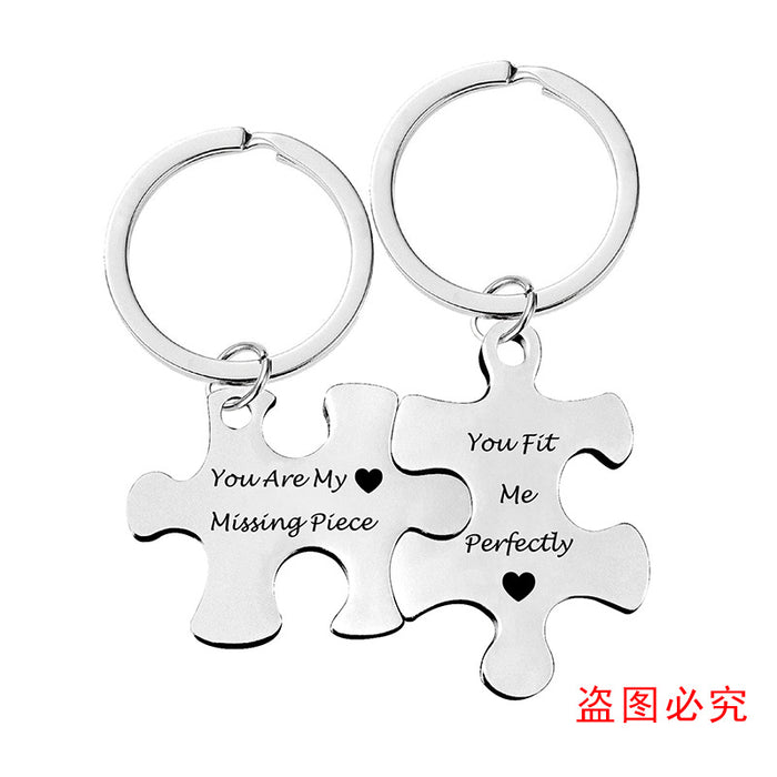 Jewelry WholesaleWholesale Stainless Steel Couple Puzzle Plating Metal Keychain JDC-KC-GangGu006 Keychains 钢古 %variant_option1% %variant_option2% %variant_option3%  Factory Price JoyasDeChina Joyas De China