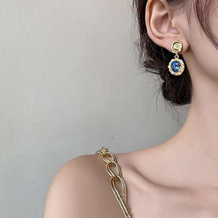 Wholesale Earrings Alloy Retro Haze Sapphire MOQ≥2 JDC-ES-ShuoG001