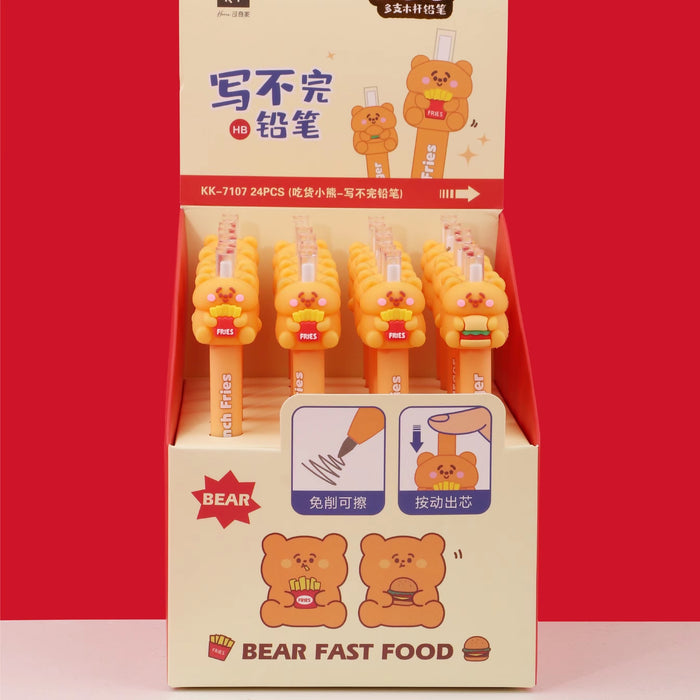 Wholesale Cartoon Plastic Silicone Burger Fries Shape Eternal Pencil 24pcs/set JDC-PC-WMD001