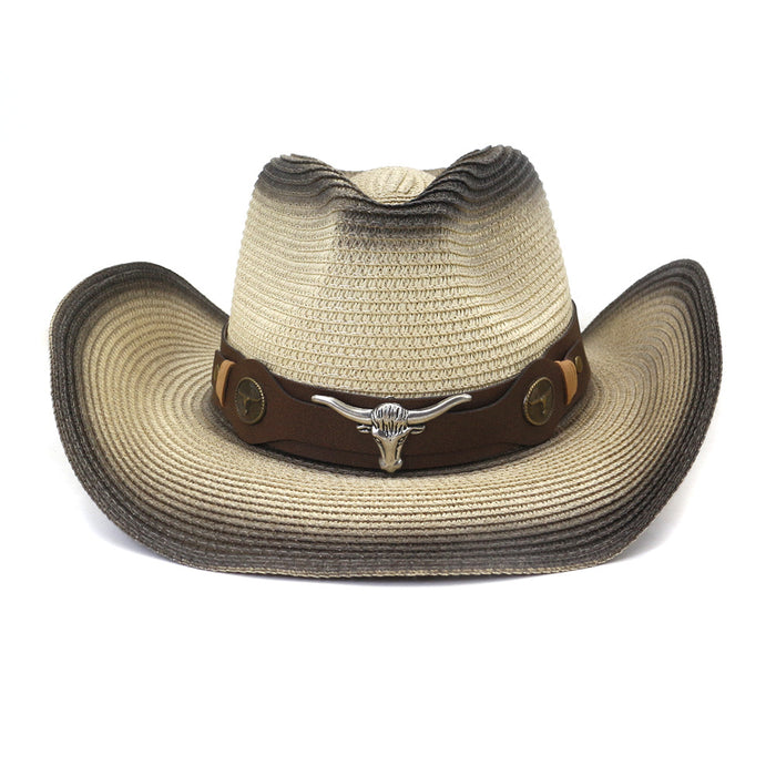 Wholesale Spring Summer Spray Paint Denim Straw Hat Outdoor JDC-FH-MShen006