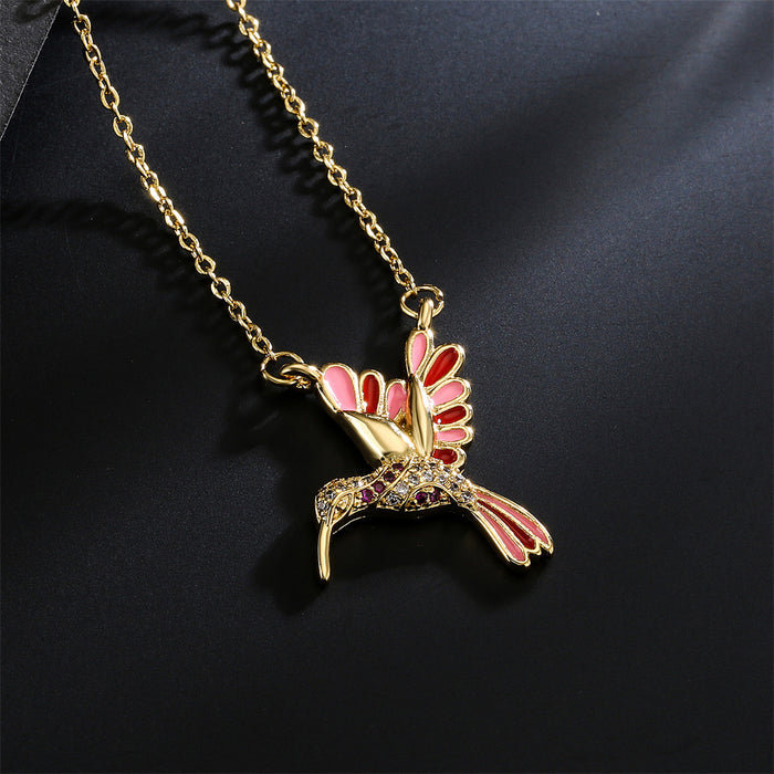 Jewelry WholesaleWholesale dripping oil personality fairy bird pendant copper plated real gold necklace JDC-NE-AG149 Necklaces 澳古 %variant_option1% %variant_option2% %variant_option3%  Factory Price JoyasDeChina Joyas De China