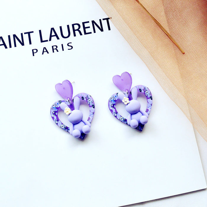 Wholesale Earrings Acrylic Cute Rabbit Girl Love Stud Earrings JDC-ES-Xienuo010