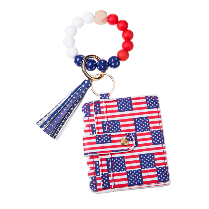 Wholesale 4th of July American Flag Independence Day Silicone Beaded Wristlet Keychain JDC-KC-YLY001