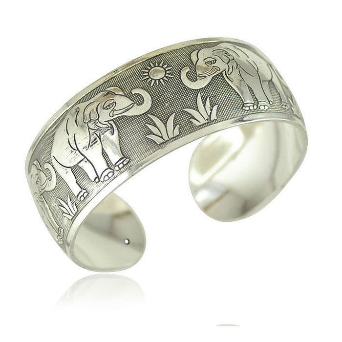 Wholesale Ancient Tibetan Silver Ornament Carved Opening Miao Silver Bracelet JDC-BT-YF007