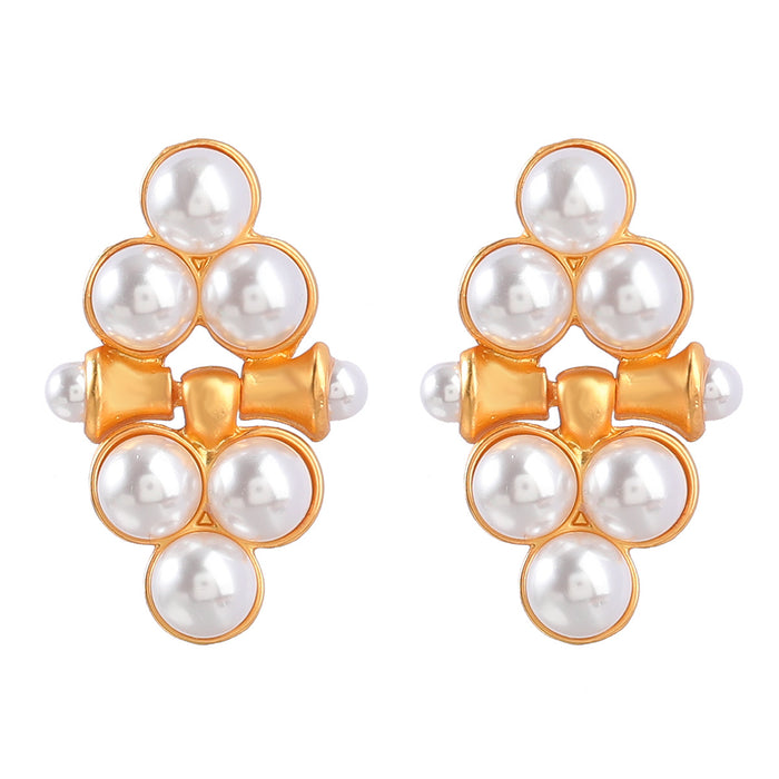 Wholesale Earrings Vintage Geometric Alloy Inlaid Pearls JDC-ES-JL1066