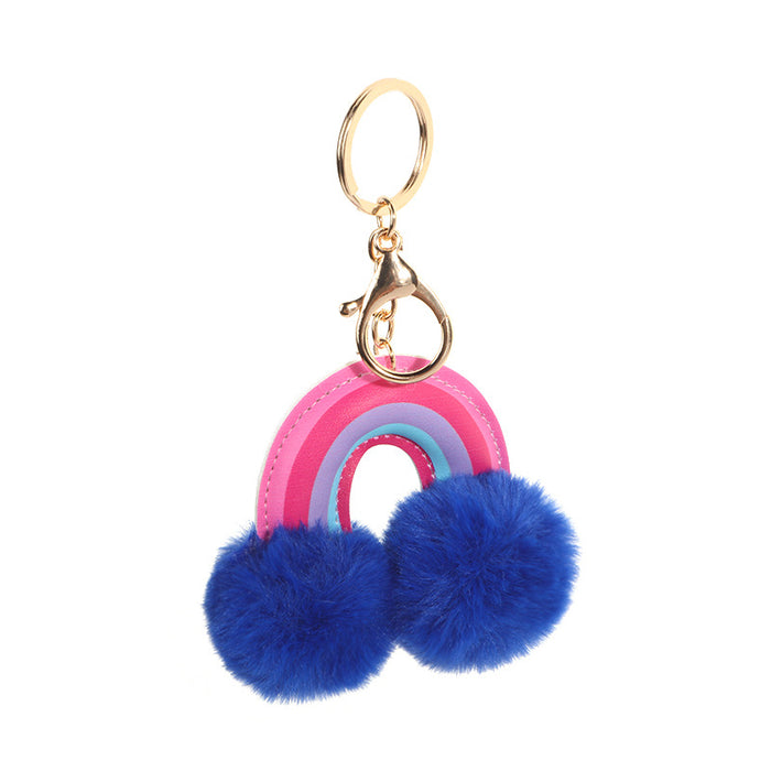 Wholesale Leather Rainbow Hairball Keychain MOQ≥2 JDC-KC-QHao003