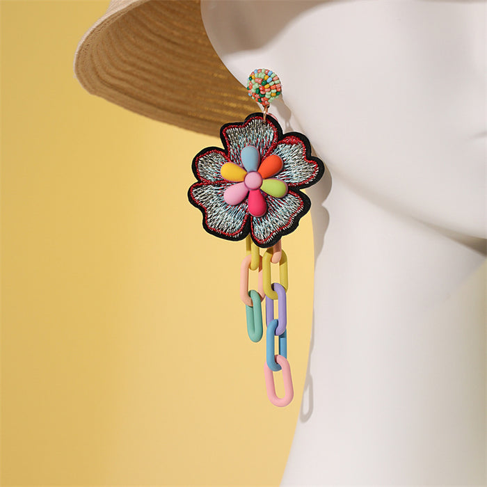 Wholesale Earrings Alloy Acrylic Bohemian Flowers Tassels JDC-ES-GuTe024