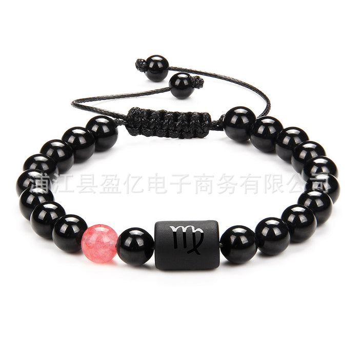 Wholesale Twelve Constellation Men's Black Onyx Braided Couple Bracelet JDC-BT-YinY013