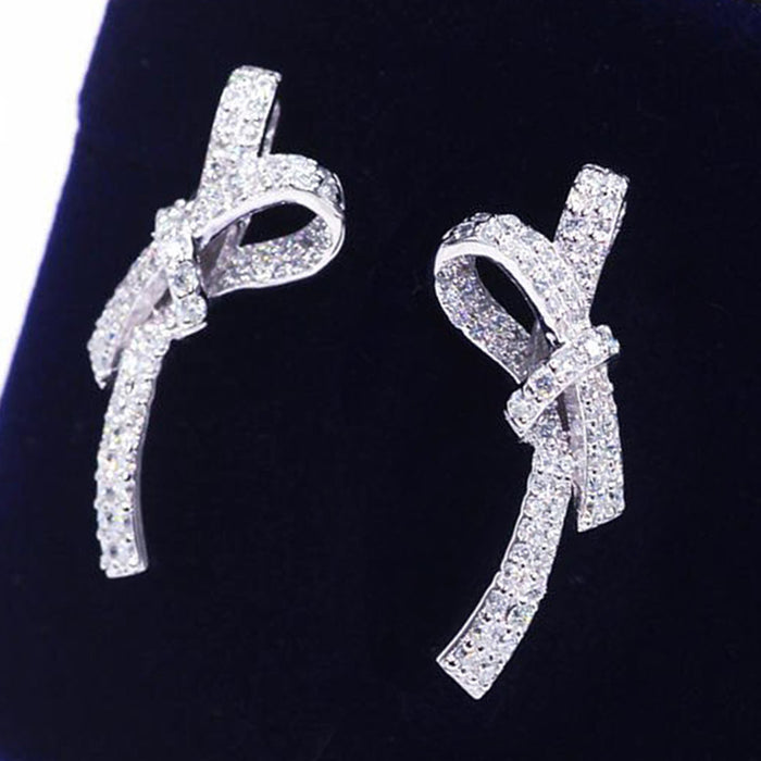 Wholesale Earrings Copper Full Set Zircon Bow MOQ≥2 JDC-ES-PREMCAOS010