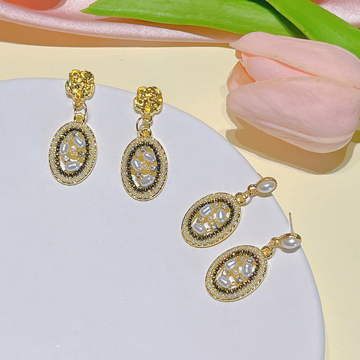 Wholesale Earrings Metal Petite Pearl Rhinestones JDC-ES-PH005