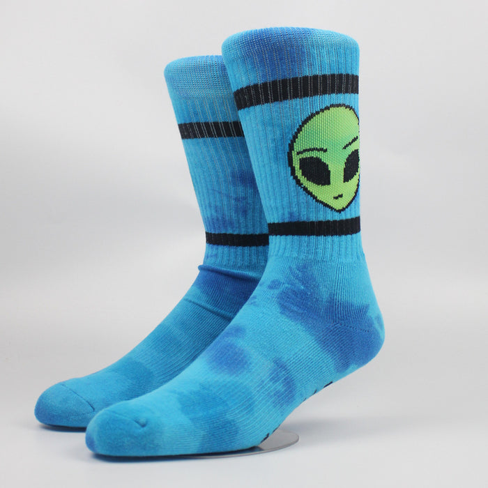 Wholesale Sock Cotton Alien Avatar Blue Tie Dye MOQ≥2 JDC-SK-MuQing002