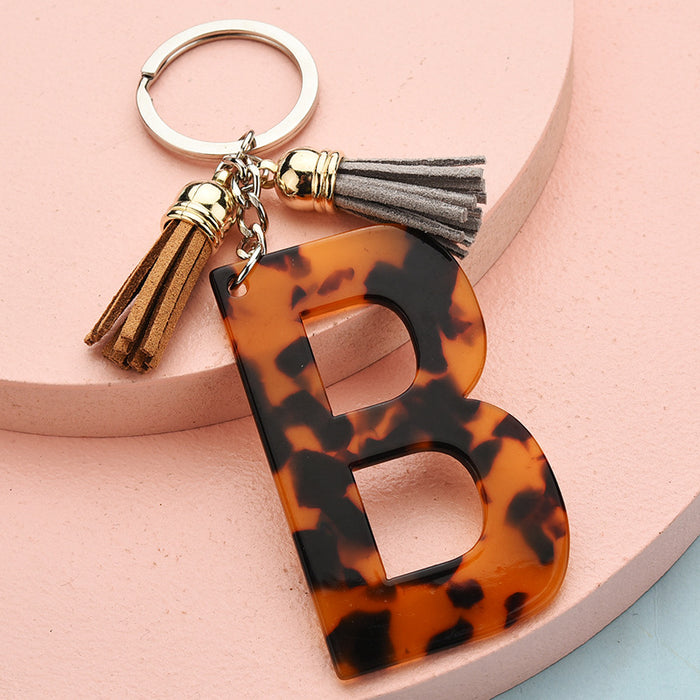 Wholesale 26 English alphabet keychain leopard pattern JDC-KC-YPin006