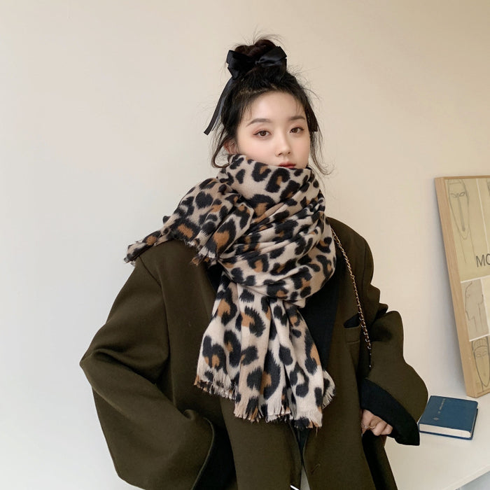 Wholesale Scarf Imitation Cashmere Winter Warm Leopard Thick Shawl JDC-SF-GSCM018