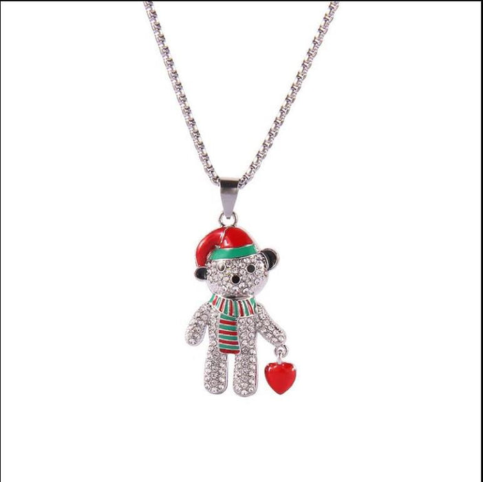 Wholesale Necklaces Titanium Steel Christmas Red Heart Bear JDC-NE-Zis001