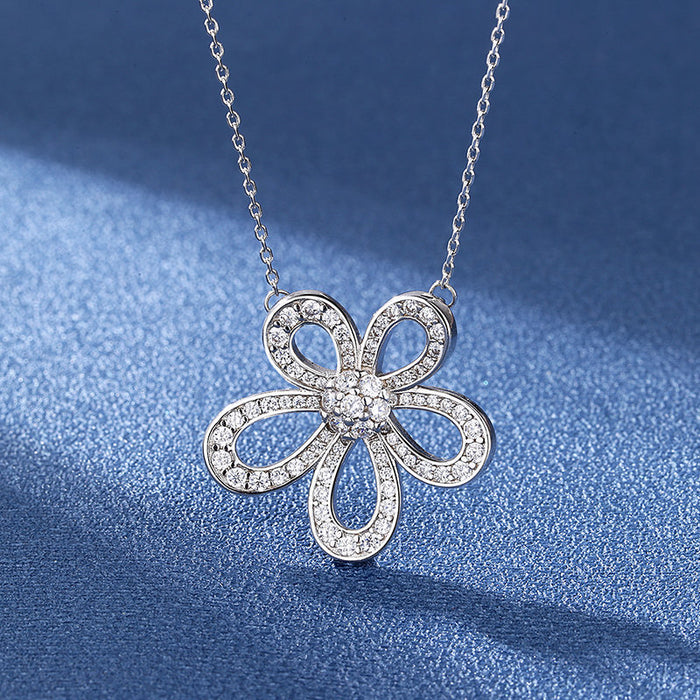 Wholesale Necklace Women's Five Petal Flower Micro-set Zircon Pendant JDC-NE-BLX059