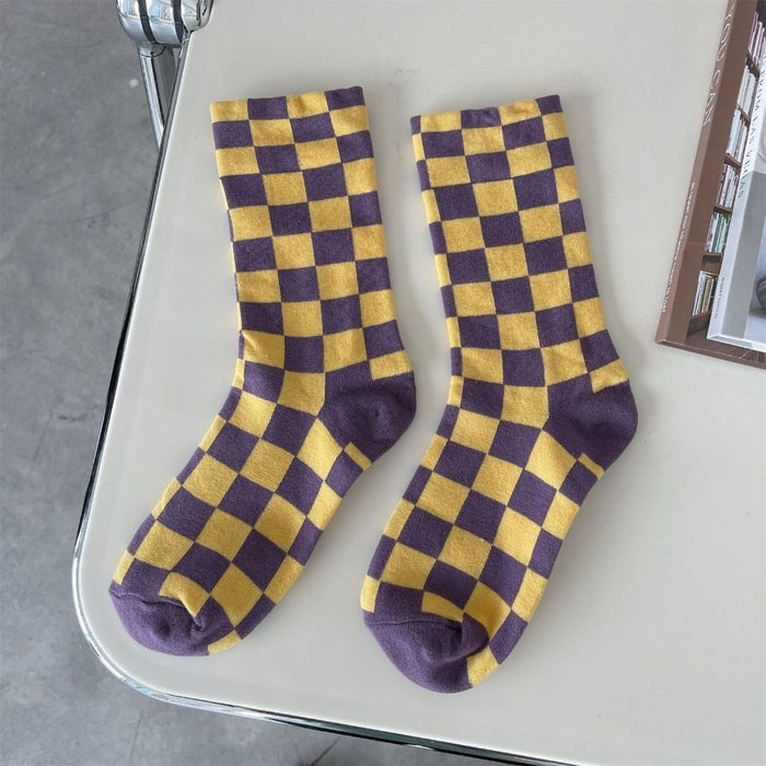 Wholesale Sock Polyester Cotton Checkerboard Thick Breathable Sweat Absorption MOQ≥2 JDC-SK-LanXii004