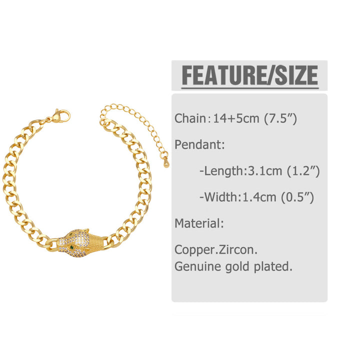 Wholesale Bracelet Copper Plated 18K Gold Zircon Leopard Head Cuban Chain JDC-PREMAS-BT-006