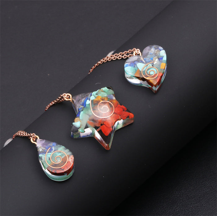 Wholesale Chakra Love Water Drop Pentagram Stainless Steel Chain Stone Necklace MOQ≥2 JDC-NE-ChanX007