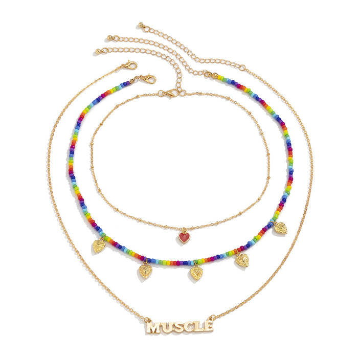 Wholesale Contrast Color  Beaded Necklace Simple Bohemian Style JDC-NE-GSXR062