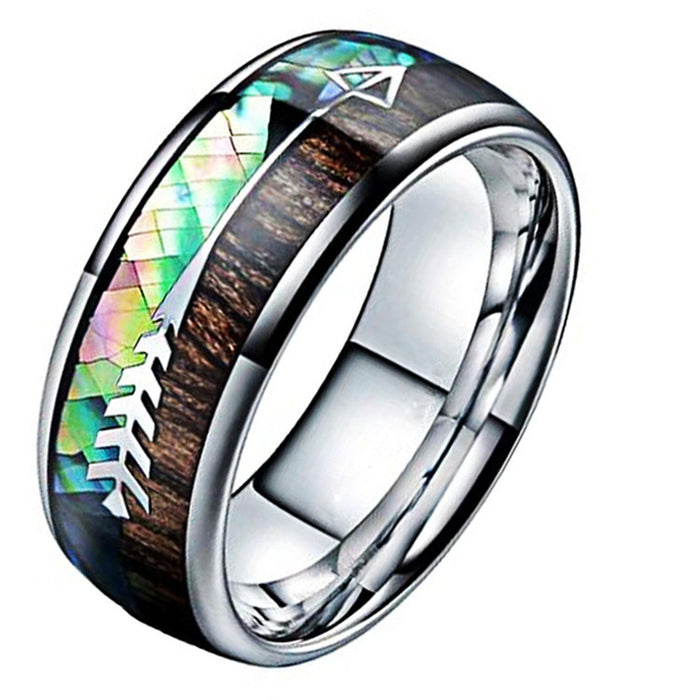 Wholesale Rings Stainless Steel Silver Parquet Grain Natural Color Shell Men JDC-RS-YanS006