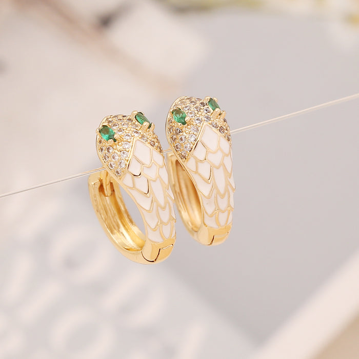 Wholesale Copper Material Multicolor Oil Drop Snake Earrings Stud Earrings MOQ≥2 JDC-ES-Bingm026