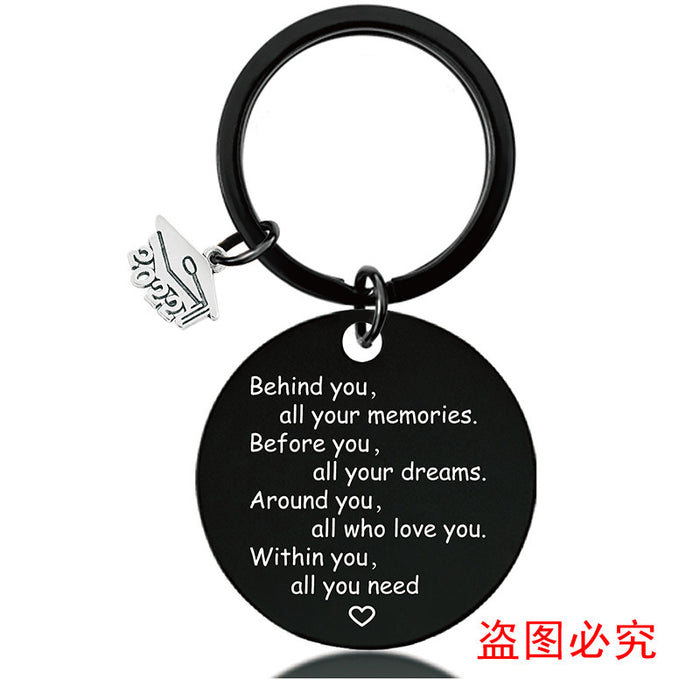 Jewelry WholesaleWholesale Graduation Season Gift Stainless Steel Round Metal Keychain JDC-KC-GangGu017 Keychains 钢古 %variant_option1% %variant_option2% %variant_option3%  Factory Price JoyasDeChina Joyas De China