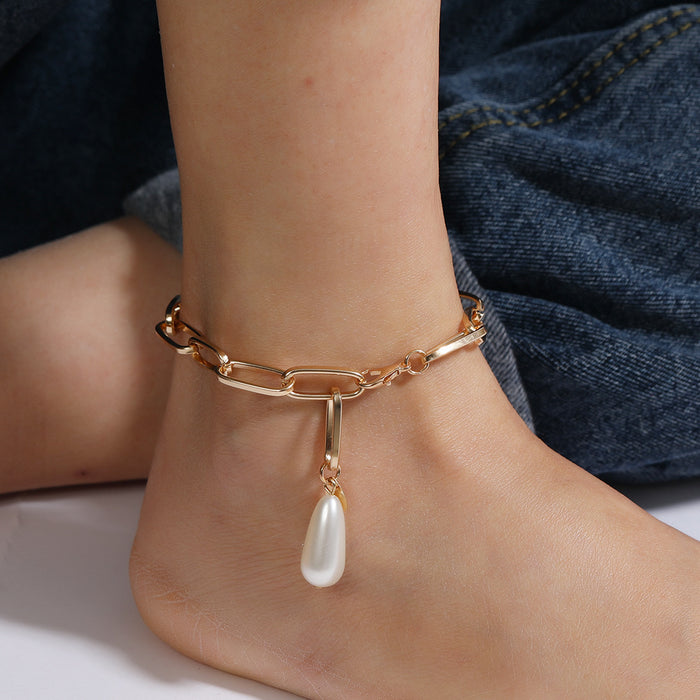 Jewelry WholesaleWholesale Water Drop Pearl Hip Hop Anklet Bracelet Two Piece Set JDC-AS-Ly011 Anklets 乐钰 %variant_option1% %variant_option2% %variant_option3%  Factory Price JoyasDeChina Joyas De China