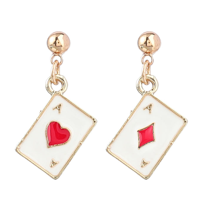 Wholesale alloy drip oil playing card A earrings girl heart MOQ≥2 JDC-ES-jiul002