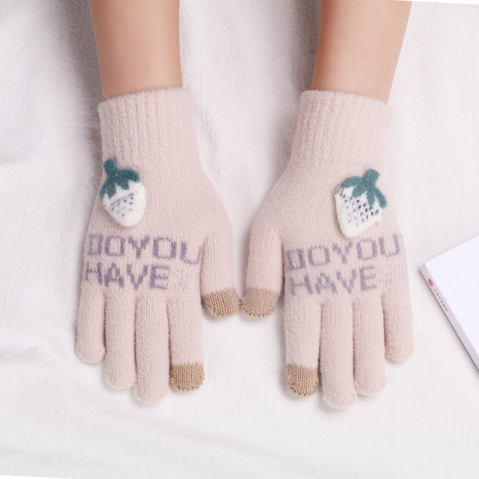 Wholesale Gloves Polyester Cute Strawberry Warm Touch Screen Gloves MOQ≥2 JDC-GS-JiaT011