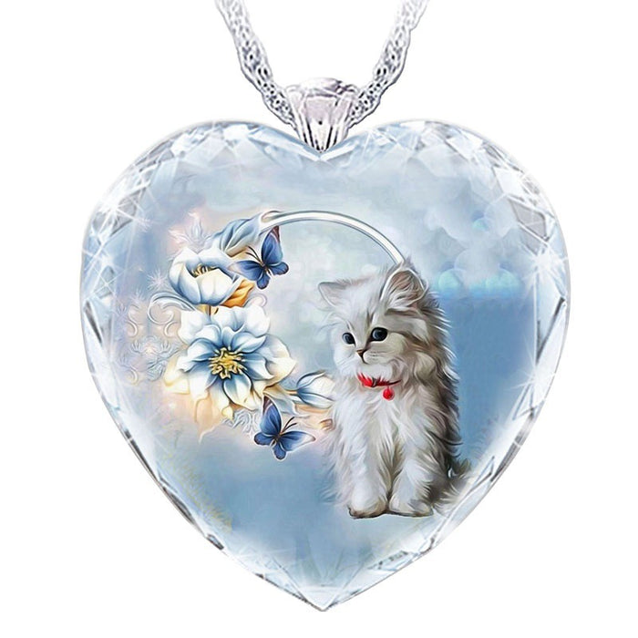 Wholesale Heart Shaped Crystal Blue Butterfly Colorful Kitten Love Necklace MOQ≥2 JDC-NE-ZIB030