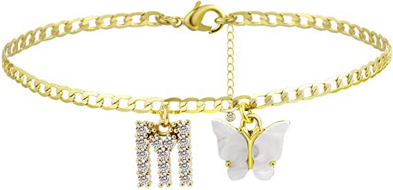 Wholesale Anklet Letter Butterfly 14K Gold Plated MOQ≥2 JDC-AS-JinM008