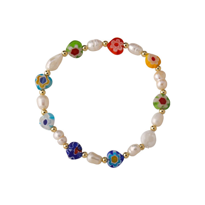 Wholesale Cute Handmade Colorful Glass Freshwater Pearl Flower Stretch Bracelet JDC-BT-ShiP004